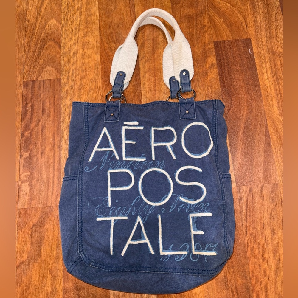 Aeropostale Navy blue Canvas Tote with Cream Handles